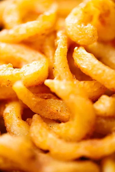 Close Rustic Golden Crispy Curly Fries — Stock Photo, Image