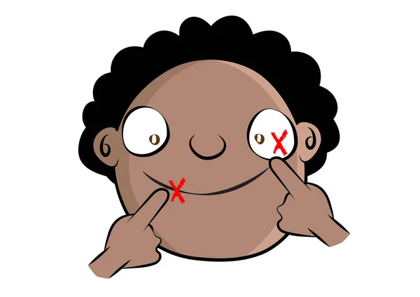 Αστείο Αποφύγετε Πρόσωπο Αγγίζοντας Μαύρο Αγόρι Coronavirus Πρόληψη Ασθενειών Κινουμένων — Διανυσματικό Αρχείο