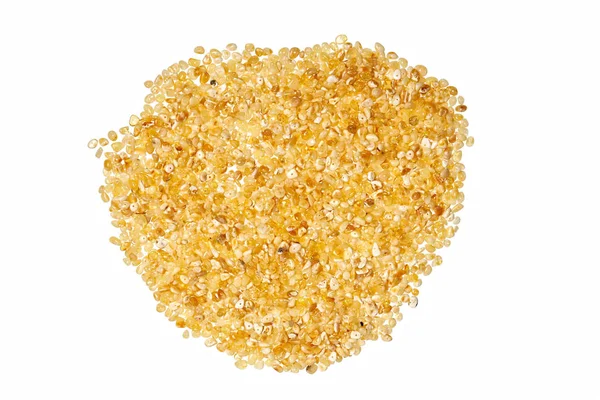 Beyaz zemin üzerine sarı kehribar taşı. 