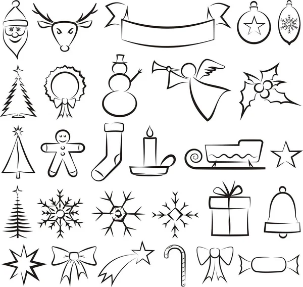 Iconos y símbolos de Navidad - conjunto de vectores — Vector de stock