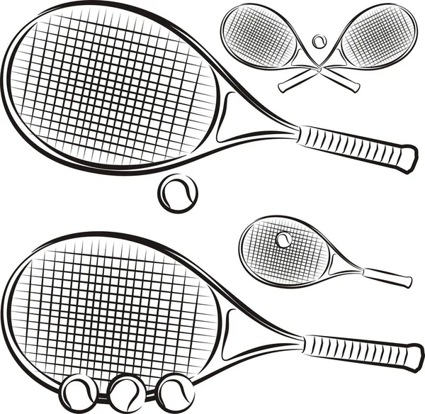 Raquetas y pelotas de tenis — Vector de stock