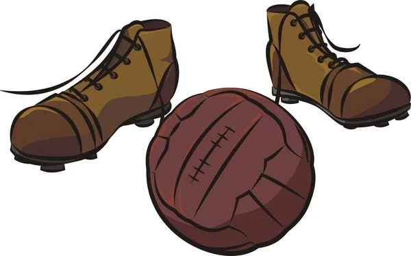 Pelota de fútbol vintage y botas — Vector de stock