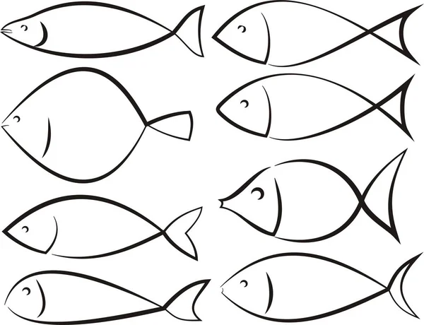 Siluetas Peces Contornos Vectoriales Establecidos — Vector de stock