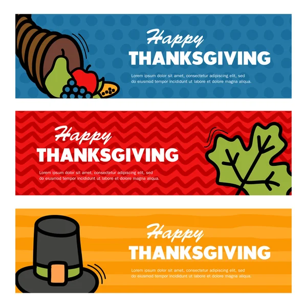Joyeuse fête de Thanksgiving. Trois bannières — Image vectorielle