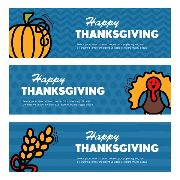 Happy Thanksgiving day. Tre banners — Stock vektor