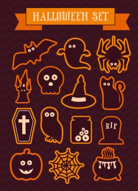 Cadılar Bayramı vektör siluet simgeler kümesi