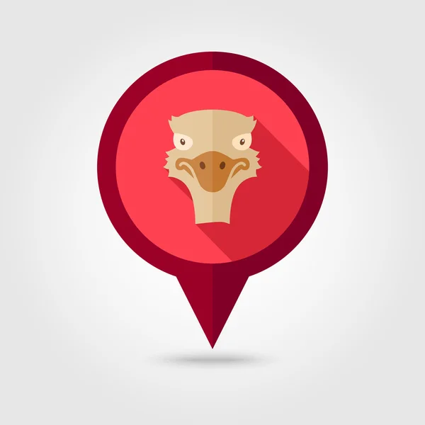 Avestruz plano pin mapa icono. Vector cabeza animal — Archivo Imágenes Vectoriales