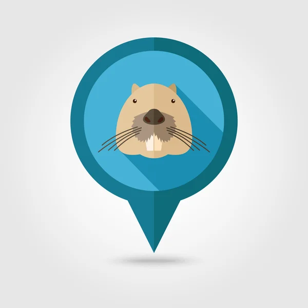 Otter castor plano pin mapa icono. Vector cabeza animal — Vector de stock