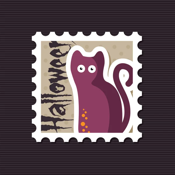 万圣节，黑猫邮票 — 图库矢量图片