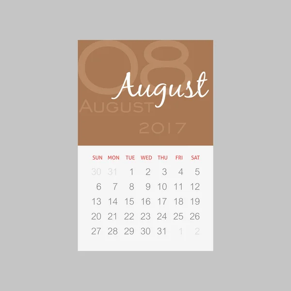 Calendario 2017 mesi agosto. La settimana inizia domenica — Vettoriale Stock