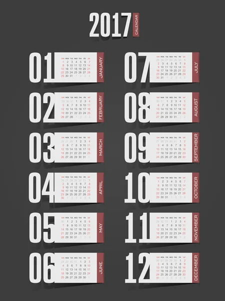 Календарь 2017 года. Неделя начинается в воскресенье — стоковый вектор