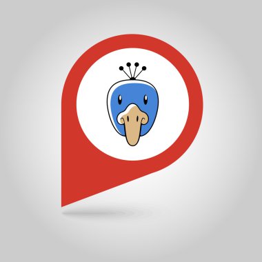 Tavus kuşu düz PIN harita simgesi. Hayvan baş vektör