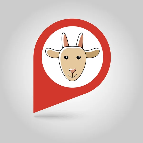 Cabra plano pin mapa icono. Vector cabeza animal — Vector de stock