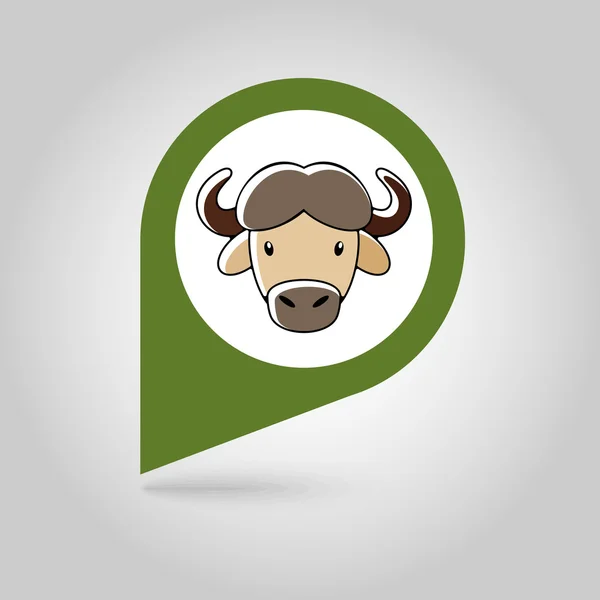 Buffalo bisonte buey plano pin mapa icono. Cabeza de animal — Vector de stock