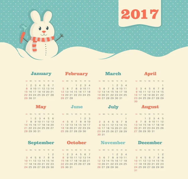 Vektorkalender 2017 Jahr. Woche beginnt am Sonntag — Stockvektor