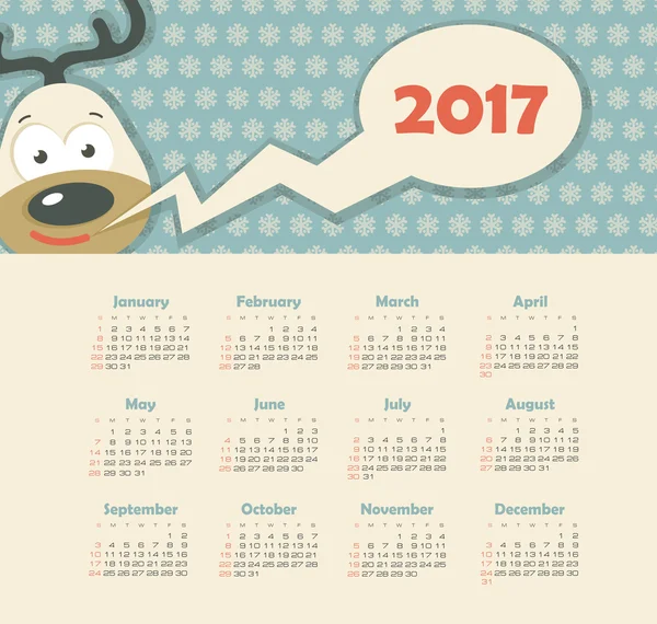 Vektorkalender 2017 Jahr. Woche beginnt am Sonntag — Stockvektor