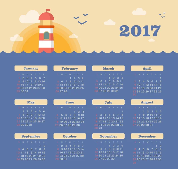 Vektorkalender 2017 Jahr. Woche beginnt am Sonntag — Stockvektor