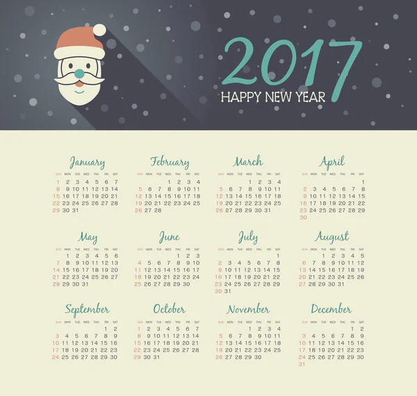 Vektorkalender 2017 Jahr mit Weihnachtsmann-Gesicht — Stockvektor