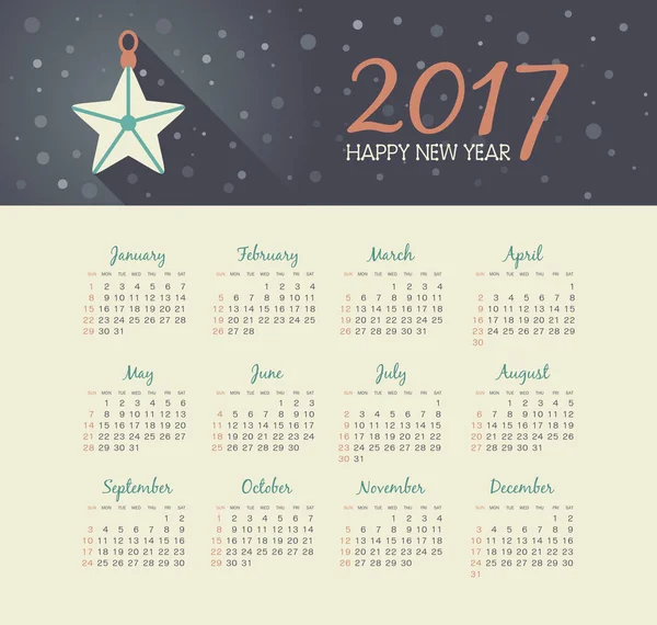 Vektorkalender 2017 Jahr mit Weihnachtsstern — Stockvektor