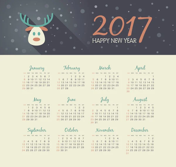 Vektorkalender 2017 Jahr mit Weihnachten Rentiere — Stockvektor