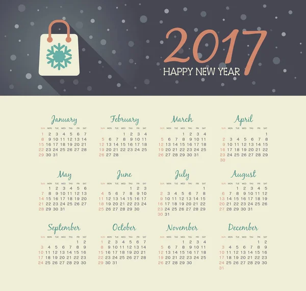 Vektorkalender 2017 Jahr mit Weihnachtstasche — Stockvektor