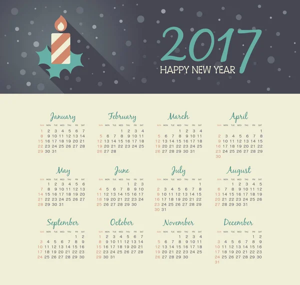 Vektorkalender 2017 Jahr mit Weihnachtskerze — Stockvektor