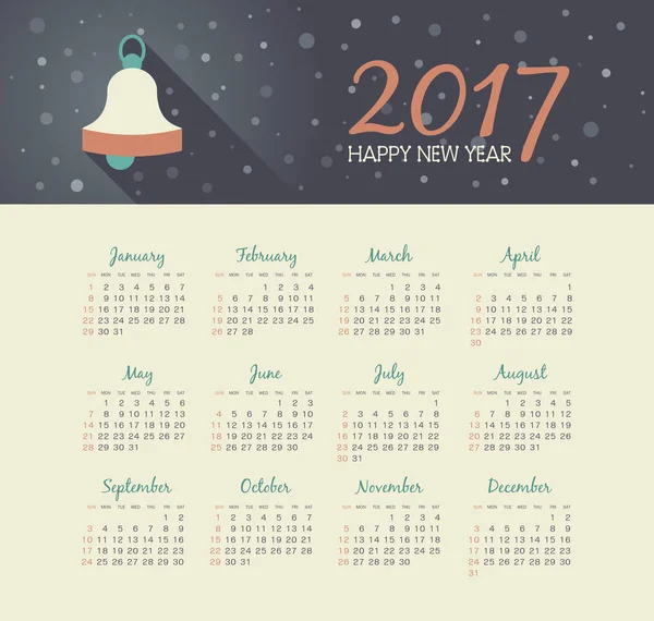 Vektorkalender 2017 Jahr mit Weihnachtsglocke — Stockvektor