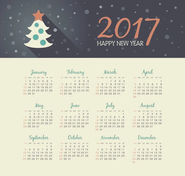 Vektorkalender 2017 Jahr mit Weihnachtsbaum — Stockvektor