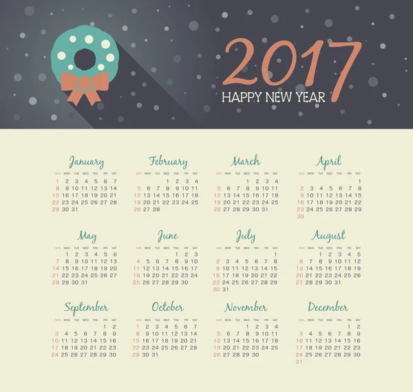 Vektorkalender 2017 Jahr mit Adventskranz — Stockvektor