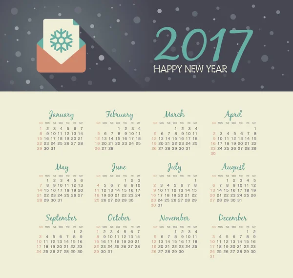 Vektorkalender 2017 Jahr mit Weihnachtsbrief — Stockvektor