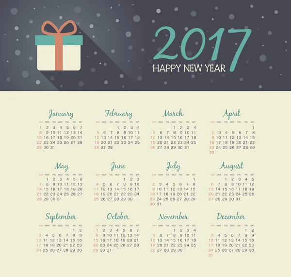 Vektorkalender 2017 Jahr mit Weihnachtsgeschenk — Stockvektor