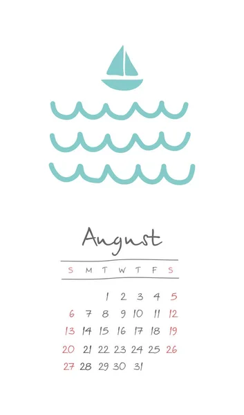 Calendrier 2017 mois août. La semaine commence dimanche — Image vectorielle