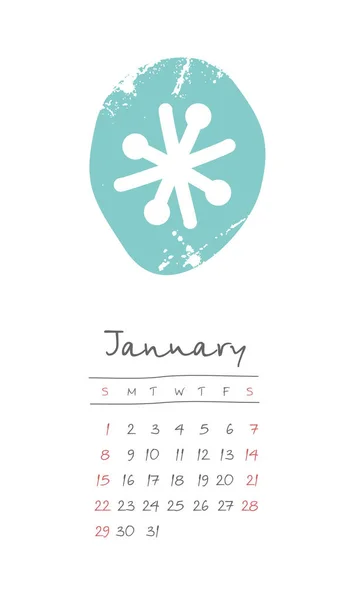 2017 ヶ月 1 月カレンダーします。週の開始日 — ストックベクタ