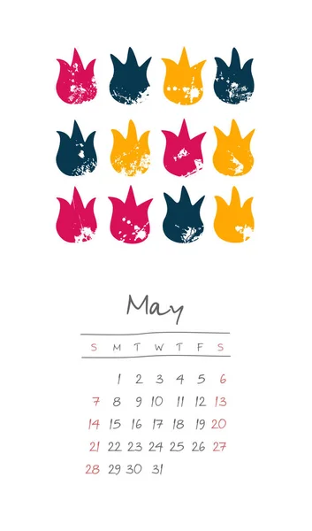 Calendrier 2017 mois mai. La semaine commence dimanche — Image vectorielle