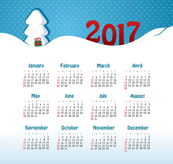 Vector Calendar 2017 ano. Semana começa domingo — Vetor de Stock