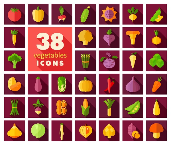 Gemüse flache Symbole gesetzt — Stockvektor