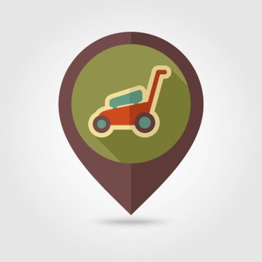 Çim biçme makineleri düz vektör PIN harita simgesi, Bahçe