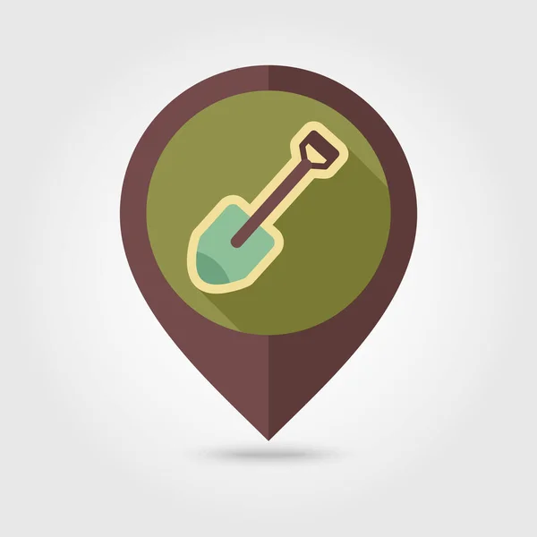 Gardening shovel flat vector pin map icon — Stock Vector