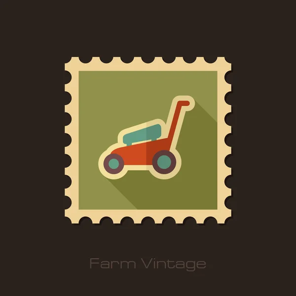 Lawn Mowers retro flat stamp, garden — Stock Vector
