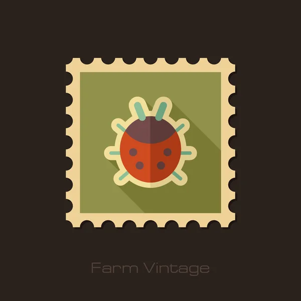 Mariquita retro sello plano con sombra larga — Vector de stock