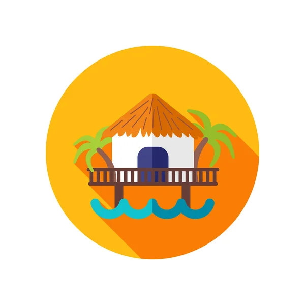 Bungalow con icono de palmeras. Verano. Vacaciones — Vector de stock