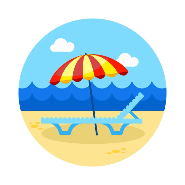 Chaise lounge de playa con icono de paraguas. Vacaciones — Vector de stock