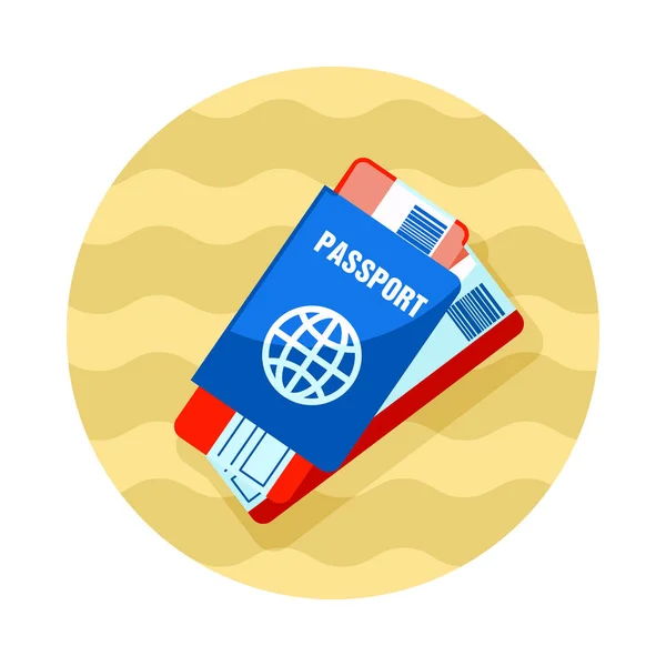 Passeport avec icône de billets. L'été. Vacances — Image vectorielle