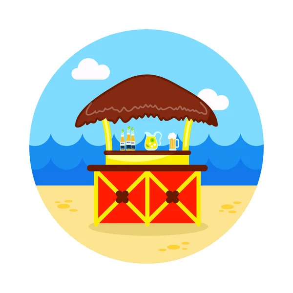 Café Bar bungalows en el icono de la playa. Vacaciones — Vector de stock