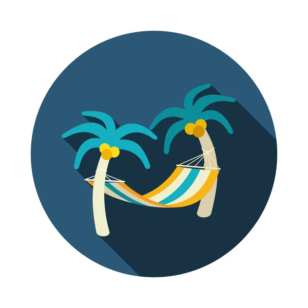 Hamaca con palmeras en el icono de la playa. Vacaciones — Archivo Imágenes Vectoriales