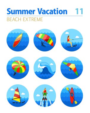 Extreme Water Sport icon set. Summer. Vacation clipart