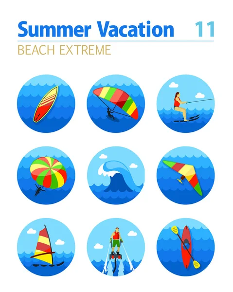 Extreme Water Sport icon set. Summer. Vacation — Stock Vector