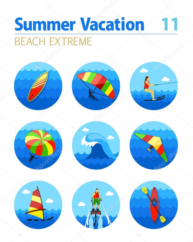 Extreme Water Sport icon set. Summer. Vacation
