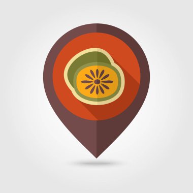 Kivi düz PIN harita simgesi. Tropikal meyve