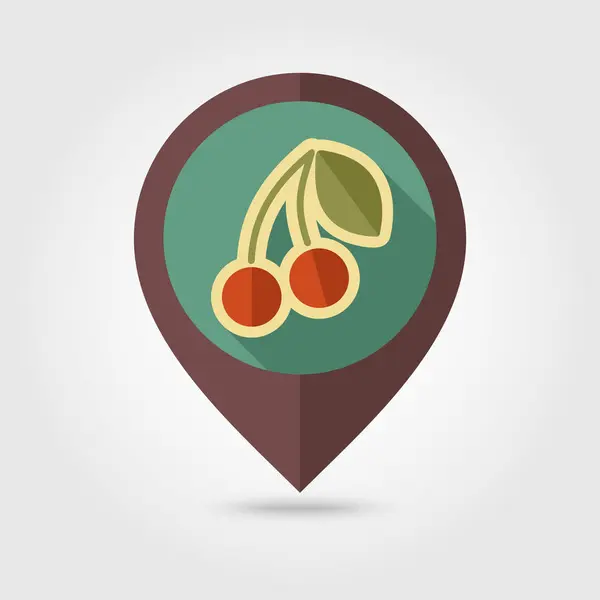 Cherry flat pin map icon. Fruit — Stock Vector